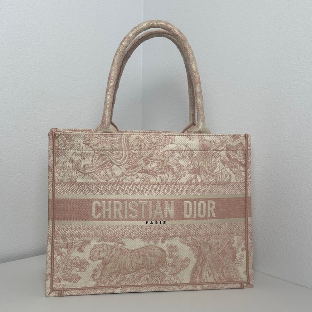 Christian Dior Small Book Tote Toile de Jouy Pink Beige JOEY Embroidery